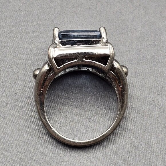 Sterling Silver Blue Sapphire Cathedral Ring Size 6 Scrolled Heart 7.43g Signed - Picture 5 of 13